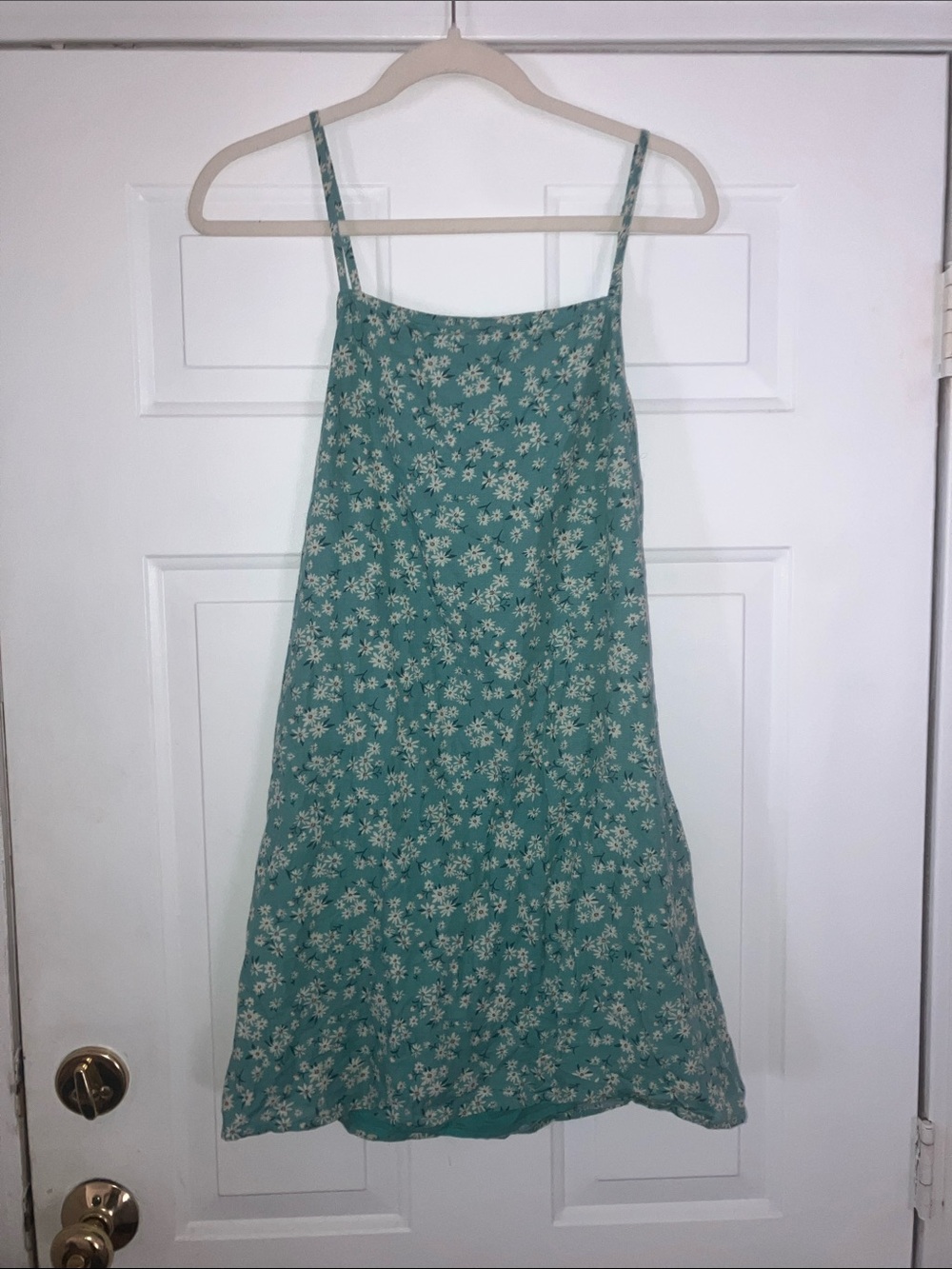 American Eagle green floral print linen cotton dress open tie back women’s Sz M